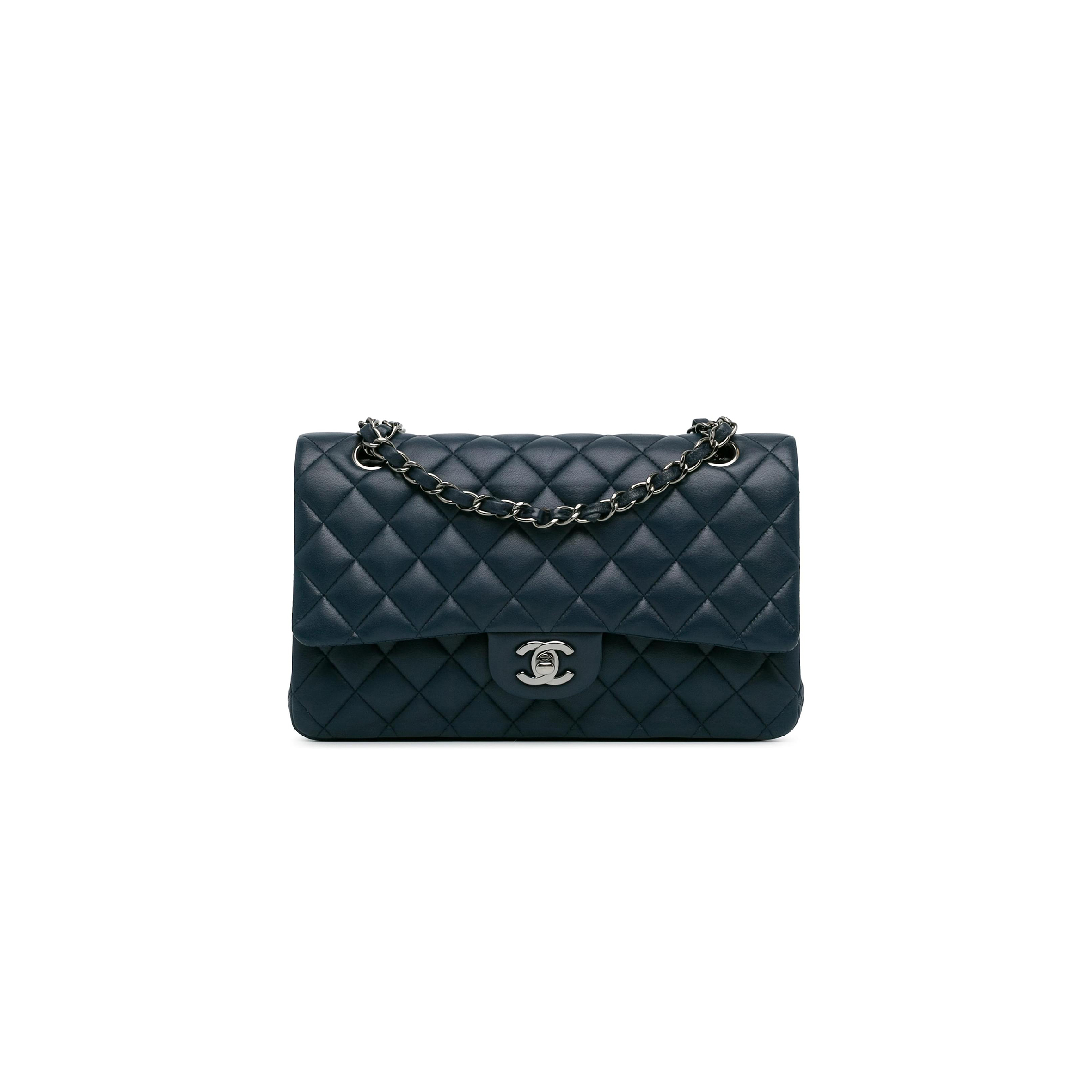 CHANEL BLUE MEDIUM CLASSIC LAMBSKIN DOUBLE FLAP BAG A01112 (25*15*6cm)